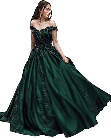 emerald green satin prom dress