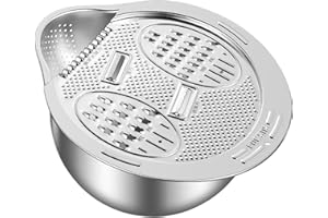 Rice Strainer Side Draining Rice Washer with Grater Lid 304 Stainless Steel Washing Bowl V-Shaped Bottom Colander Bowl for Cl