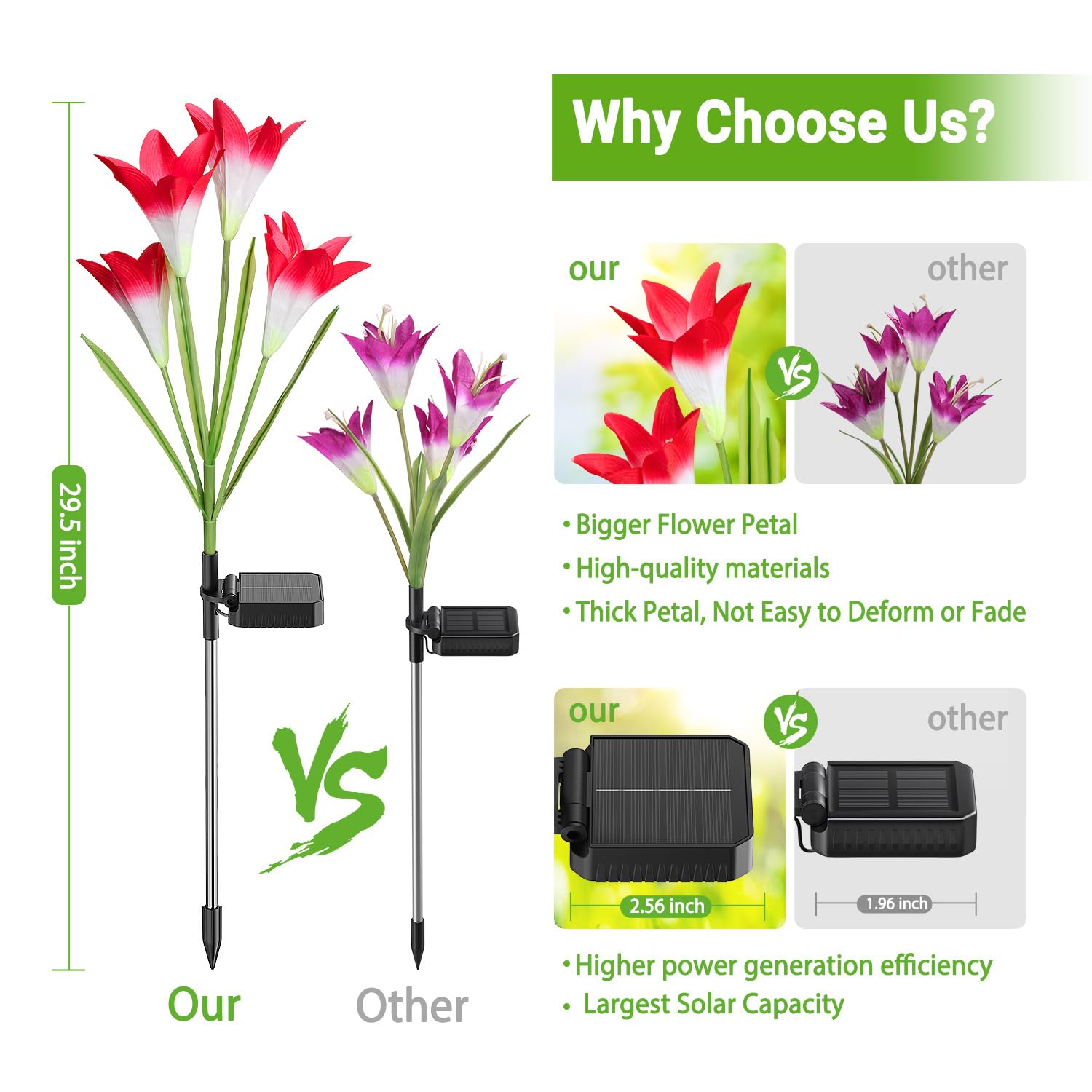 KOOPER Outdoor Solar Lights, 4 Pack Solar Garden Light with Bigger Lily Flowers, Waterproof 7 Color Changing Solar Lights Outdoor - Bigger Panel for Patio Yard Garden Decoration, Gift for Mom