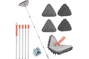 RONSUNG Wall Cleaner Triangle Mop with 82'' Long Handle - Wall Scrubber, Cleaning Washer Tool with 4 Microfiber Chenille Duster Pads for Clean Walls, Ceiling, Windows, Baseboards, Floors (Gray)
