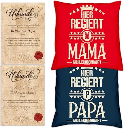 Regali Di Natale Per Mamma E Papa.Soreso Design 4 Regali Per Mamma E Papa Per Natale 2 Cuscini 2 Carte Regalo Genitori Colori Blu Navy E Rosso Amazon It Casa E Cucina