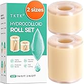 TKTK 2-Size Hydrocolloid Roll, Hydrocolloid Bandages, Hydrocolloid Patch for Acne, Wound, Burn, Blister Care, Pimple Patches with Easy-Peel Backing, Waterproof & Ultra Absorbent