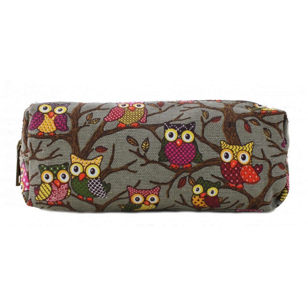 The Olive House® Womens Owl Print Design Canvas Pencil Case Grey