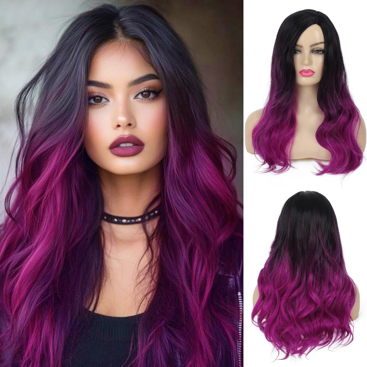Photo 1 of **VERY USED**Sallcks Ombre Purple Long Curly Wavy Wig for Women Side Part Colored Synthetic Heat Resistant Wig for Daily Party Costume Halloween
