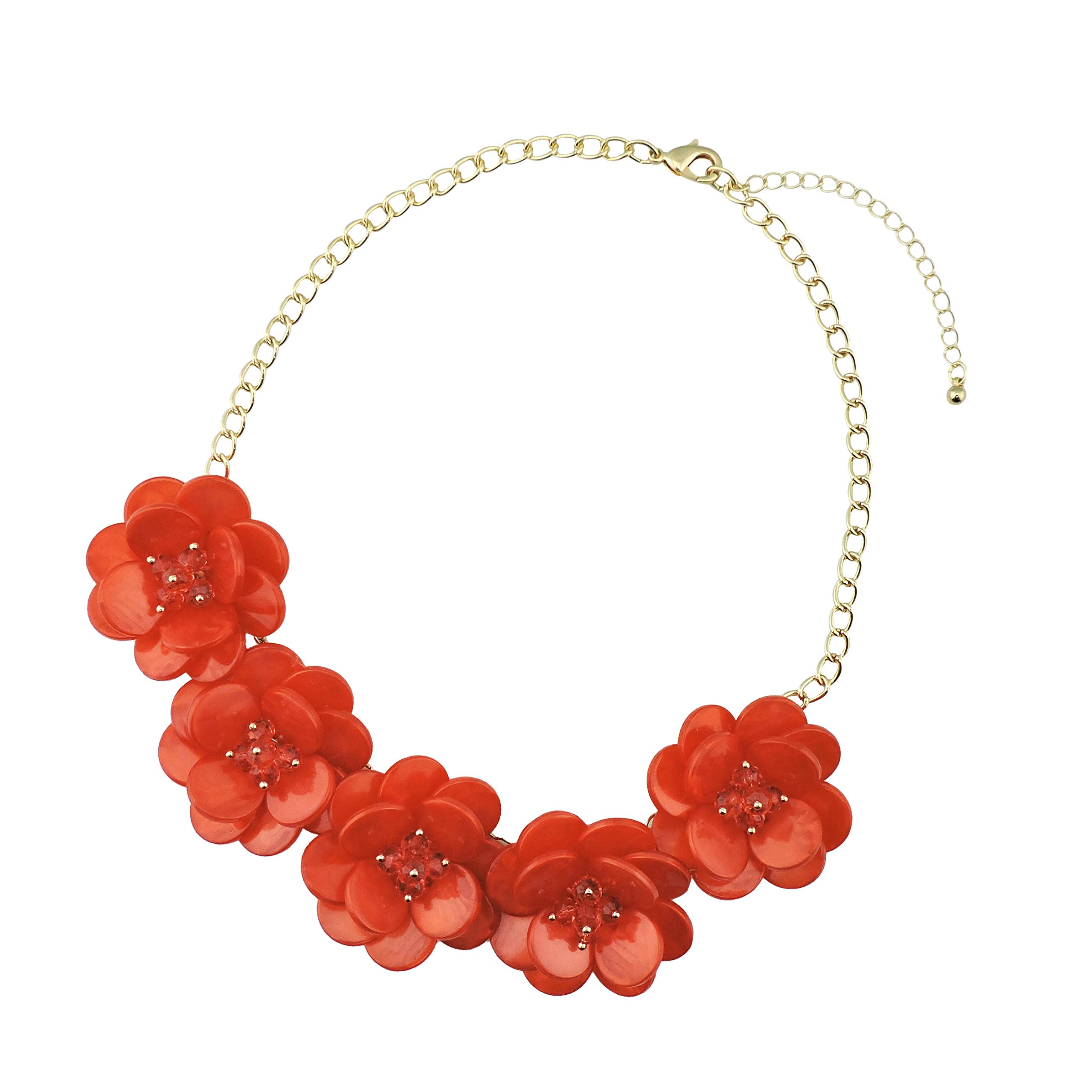 Bocar Flower Statement Necklace for Women Chunky Floral Choker Costume Jewellery Multilayer Bib Collar Pendant for Wedding Party Prom Summer Holiday Gift (NK-10281-Orange)