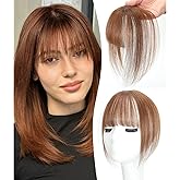 Seimainurs Clip in Bangs 100% Real Human Hair Extensions Wispy Bangs Clip on Air Bangs for Women (Light brown, 3D Wispy Bangs)