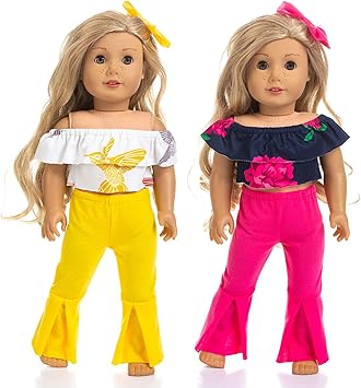 Zita Element 2 Sets 18 Zoll Puppenkleidung Sommer Freizeitkleidung Outfits Fur Amerikanische 18 Zoll Madchen Puppe Erschwingliche Packung 2 Schulterfreie Hemden 2 Hosen 2 Haarspangen Amazon De Spielzeug