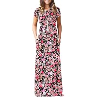 Vestido Largo De Manga Corta Para Mujer - Cintura Imperio Elástica, Bolsillos, Color Salvia, Talla M
