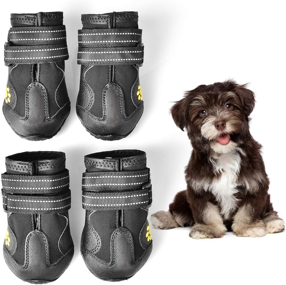 WUXIAN Waterproof Dog Shoes,Dog Outdoor Shoes, Running Shoes for Dogs,Pet Rain Boots, Labrador Husky Shoes for Medium to Large Dogs,Rugged Anti-Slip Sole and Skid-Proof- 4Pcs