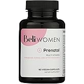 Beli Women Prenatal Multivitamin, for All Stages of Pregnancy, 400mg Choline, Folate, Vitamin D. Supports Egg Quality and Fertility, Gluten & Allergen Free, 90 Vegan Capsules (30-Day Supply)