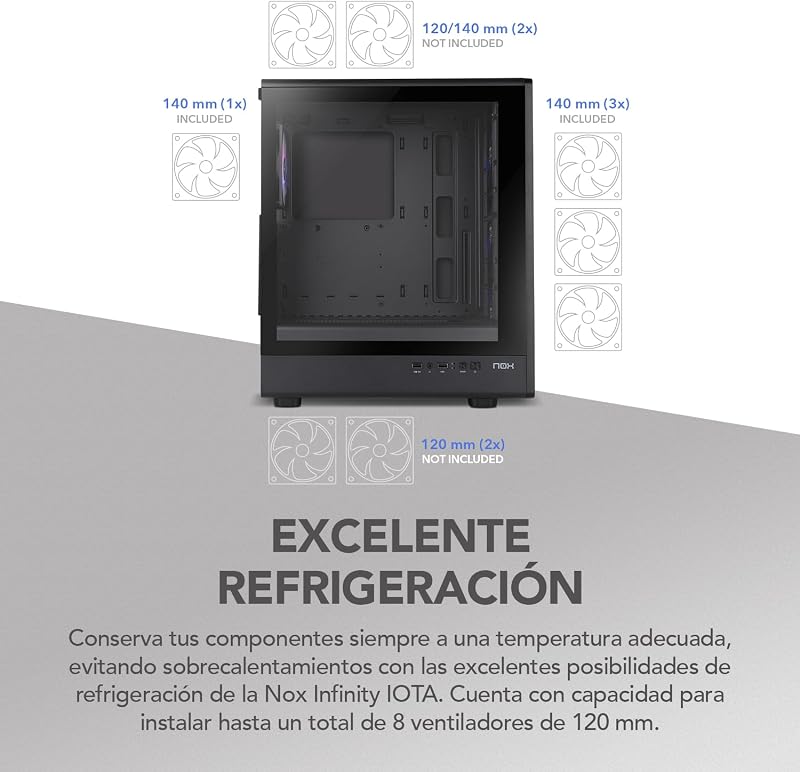 Infinity IOTA – ATX Mid-Tower | M-ATX | O ITX inclui 4 ventoinhas ARGB de 120mm, malha frontal, lado de vidro temperado, USB 3.0, suporte a GPU de 330mm, filtro magnético