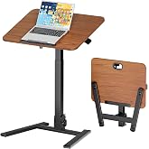 OUKMIC 25 Inch Mobile Foldable Standing Desk for Home Office, Brown | 180 Tiltable Desktop, Height Adjustable, No Assembly Computer Workstation, Portable Rolling Laptop Table, Sit-Stand Desk