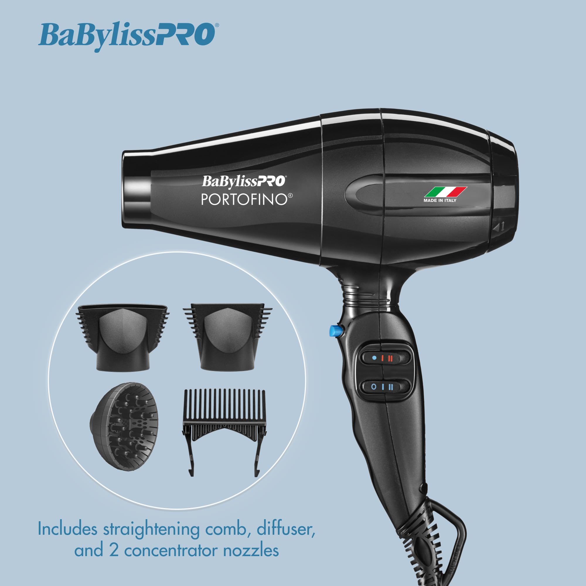 BaBylissPRO Nano Titanium Italian Portofino Hair Dryer - Professional 2000 Watt Blow Dryer