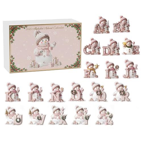 2025 Letter Snowman Advent Calendar, 26 Alphabet Snowman Advent Calendar Set, 2D Acrylic Flat Christmas Hanging Ornaments for Xmas Tree Decor & Holiday Countdown (Countdown Calendar-09)