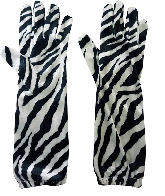 Toyland® Black/White Zebra Print Velvet Feel Long Length Gloves Fancy