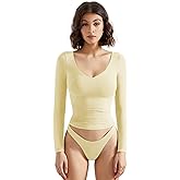 SUUKSESS Women Double Lined Casual V Neck Crop Tank Tops Basic Long Sleeve Shirts