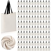 Roowest 120 Pieces Cotton Tote Bag Bulk 15 x 16 Inch Blank Shopping Cloth Bags Reusable with Long Handle for Women Men DIY(Beige, Black)