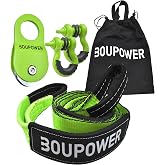 Offroad Recovery Gear Kit 4x4, Including 3" x8' Tree Saver Strap, 2 D-Ring Shackles and 10 Ton Snatch Block Pulley, Winch Accessories Recovery Gear for ATV, UTV, SUV and Truck Green