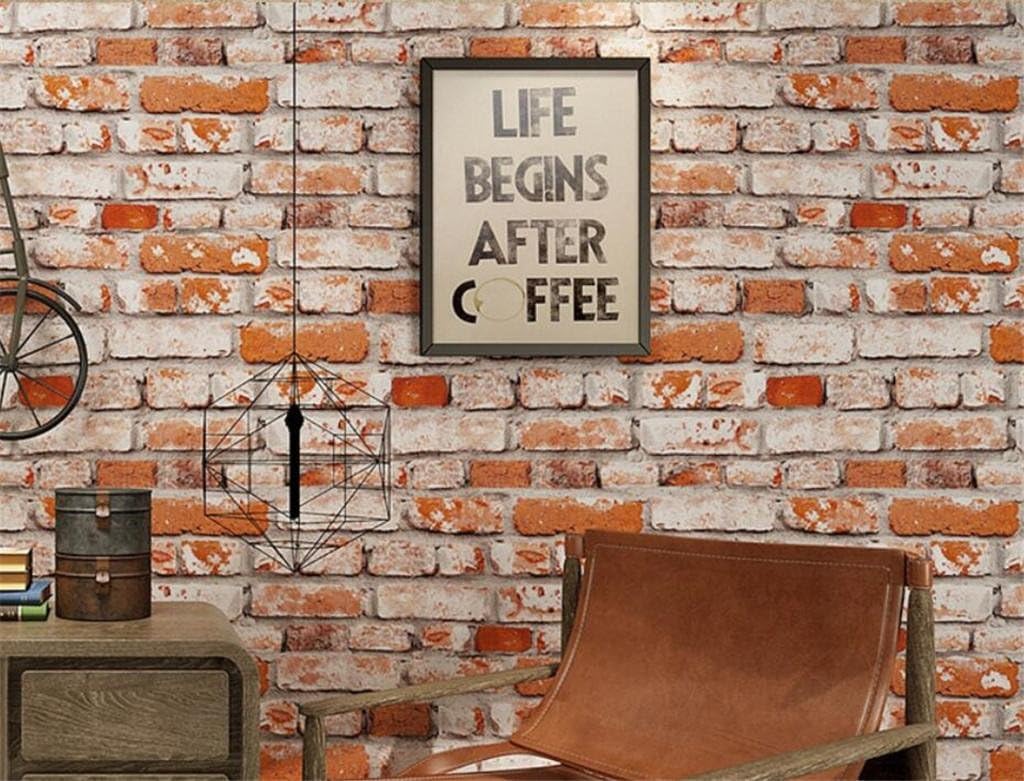 Brick Wallpaper/Retro vintage tile/industrial wind personality wallpaper/bar, living room, restaurant, background wall, 0.35*10m, Brown WEIQI