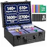 Trading Card Storage Box for 3" x 4" Top Loaders 610+, Sports Cards Case | Baseball Card Storage with 18 Color Separators &amp; 6 Foam Dividers, Card Box Fits Toploaders, Hard Sleeves, Magnetic Holder