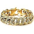 COOLSTEELANDBEYOND Mens Stainless Steel Vintage Fancy Curb Chain Bracelet with Tribal Tattoo Pattern, Retro Style, 8 inches