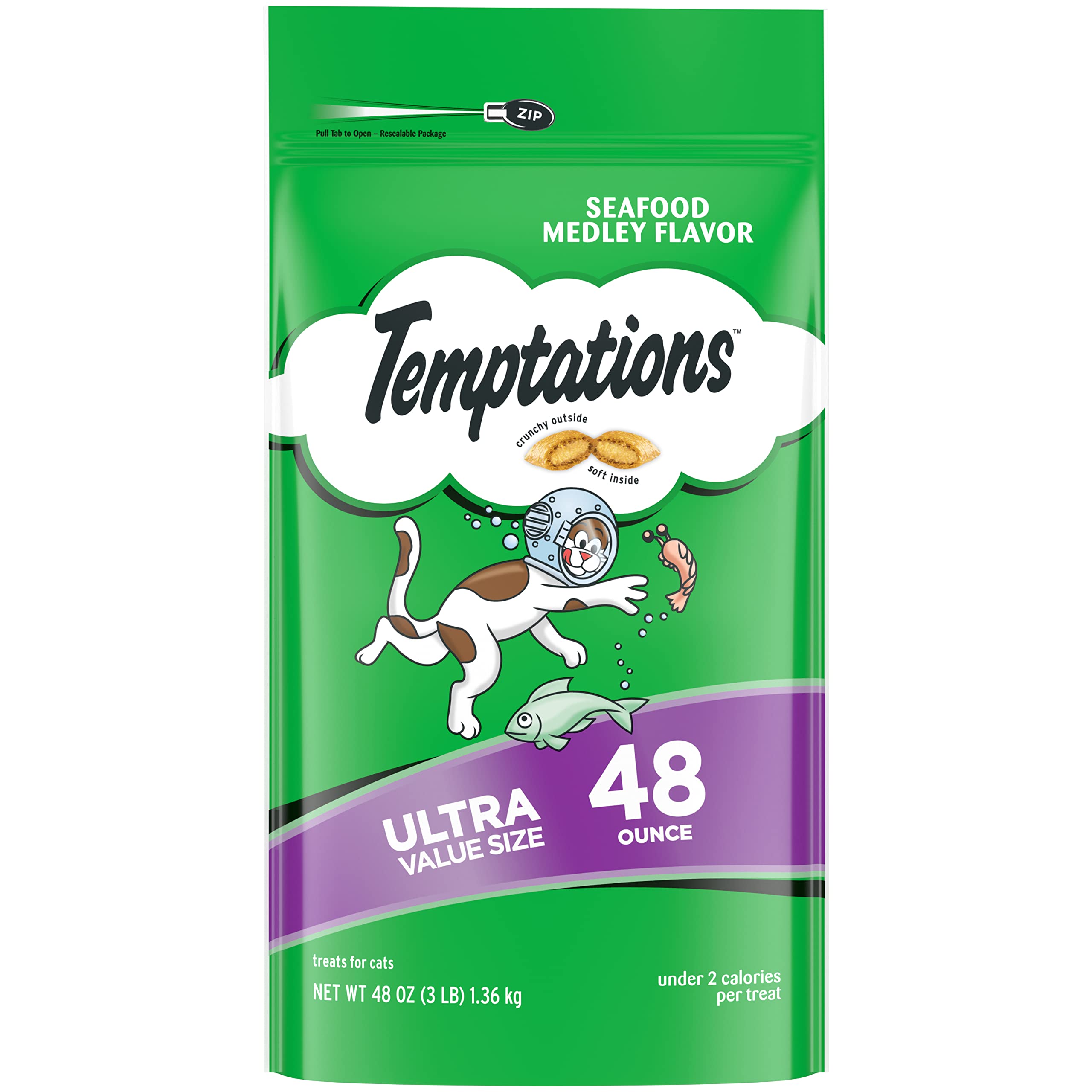 Photo 1 of **** EXP 3/27/27****** Temptations Classic Crunchy and Soft Cat Treats, Seafood Medley Flavor, 48 oz. Pouch