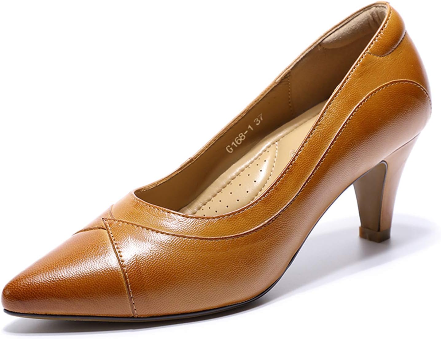 Leather Retro Pointed Toe Pumps Women Kitten Heels Dressy Casual Shoes