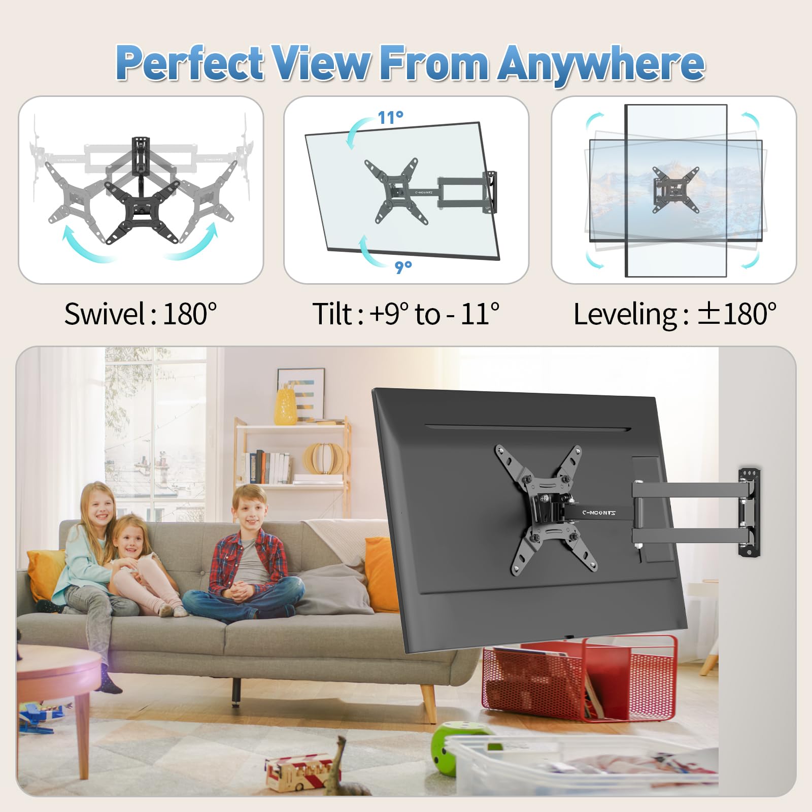 Full Motion TV Wall Mount with Swivel,Extension and Tilt for Most 13-42 inch LED LCD Flat Screen TVs & Monitors, Holds up to 44 lbs,Max VESA 200x200mm