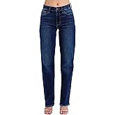 Judy Blue Women's Mid Rise Straight Jeans with Frayed Hem