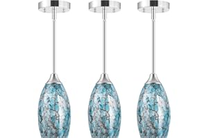 GOEBLESON 3-Pack Pendant Light Fixtures, Hand-Blown Art Glass Hanging Light with Brushed Nickel Finish, E26 Socket, Adjustable Cord Pendant Light for Kitchen Island, Dining Room, Light Blue J01DDP305