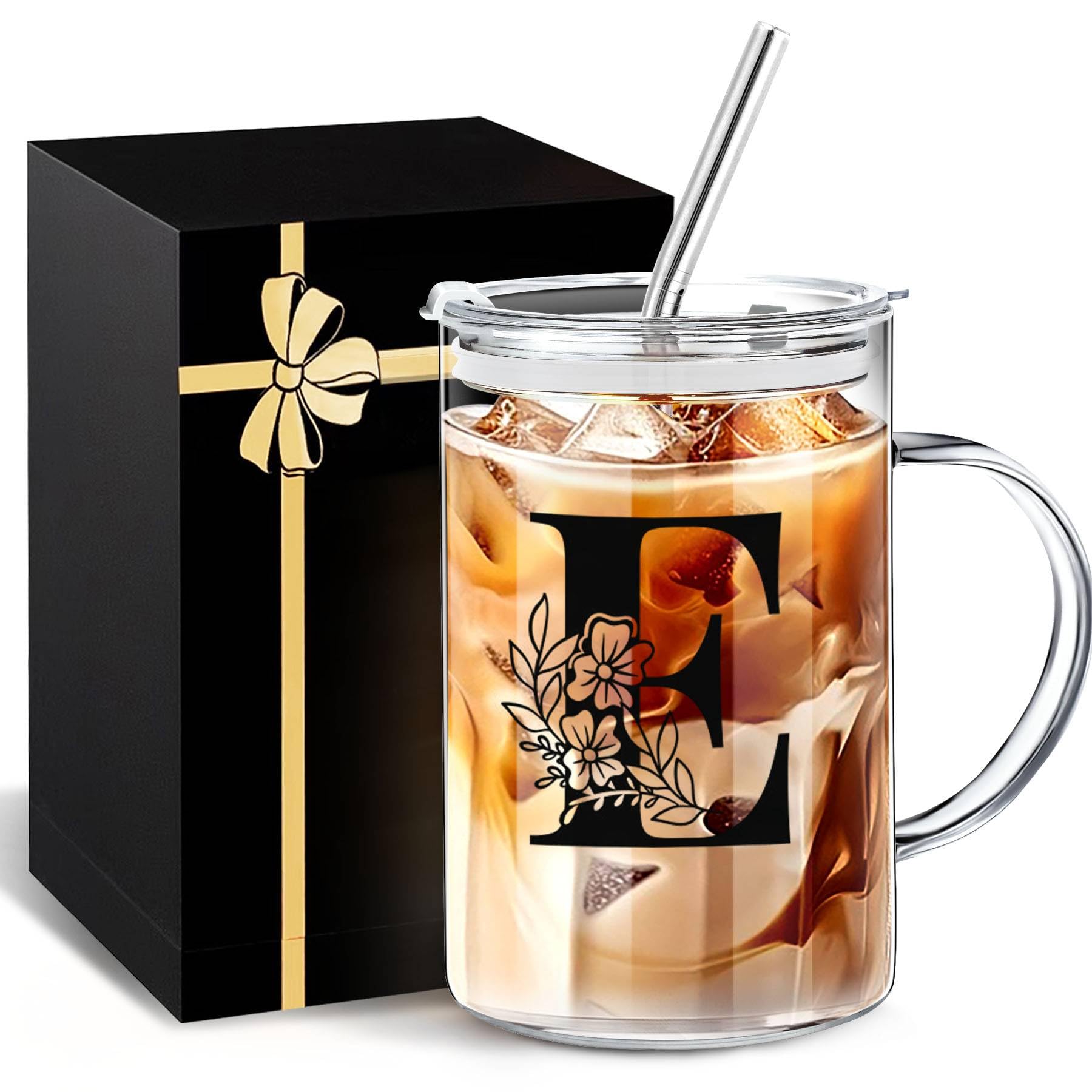 Photo 1 of Personalized Extra Large Glass Drinking Cup With Lid Straw Iced Coffee Tumbler Valentine Gift For Wife Customized Presents Glass Cup Mom Birthday Gifts Regalos Para Mujer Cumpleaños