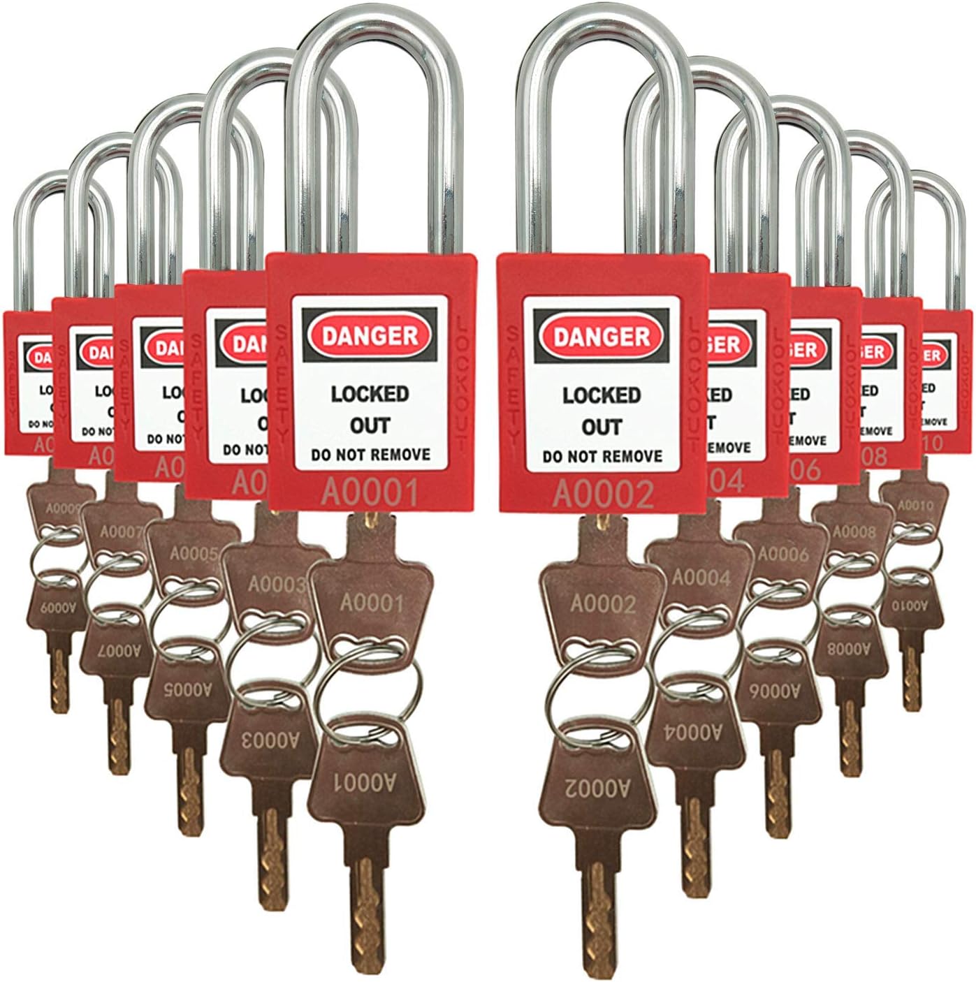 Lockout Tagout Lock Set 10 Red Keyed Differently OSHA Loto Safety