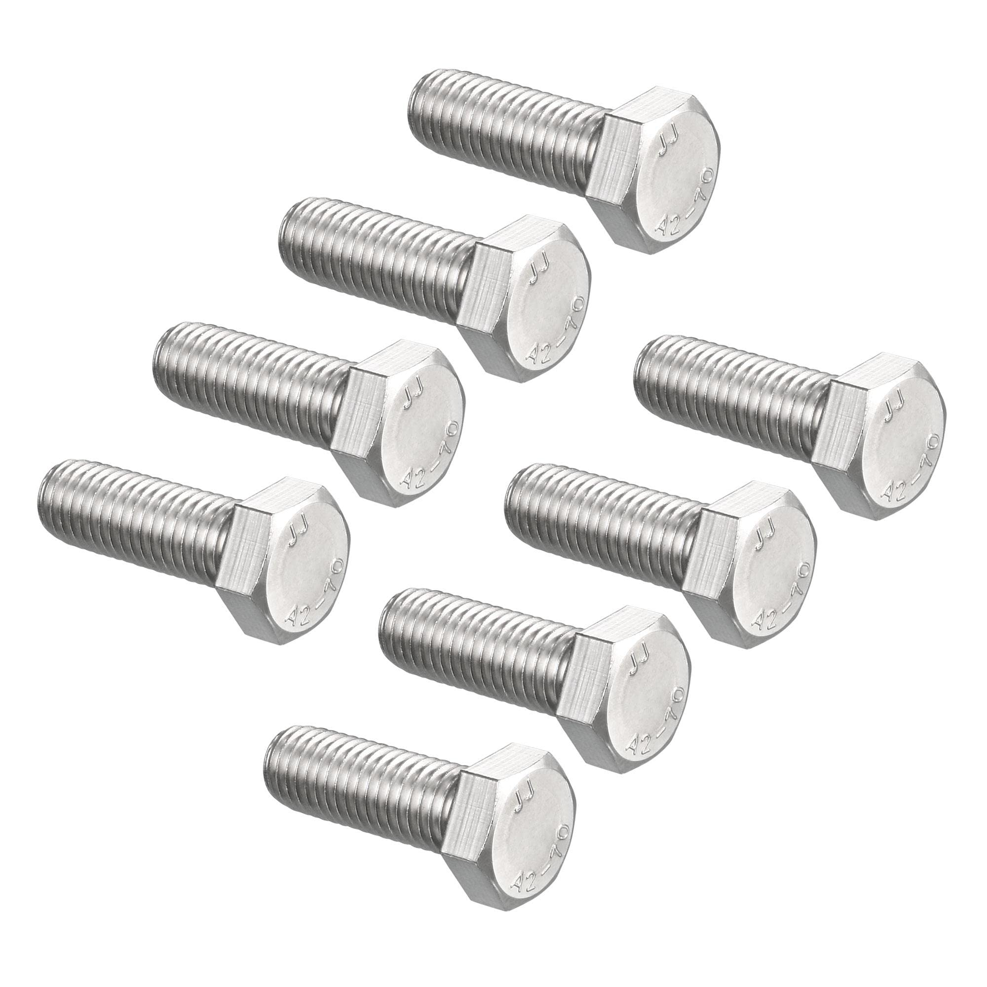 sourcing map M12 Hex Bolt M12-1.75 x 35mm 304 Stainless Steel 4.8 Grade Fully Threaded Hexagonal Head Screw Bolts 8pcs