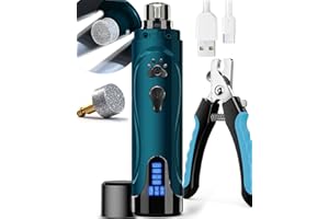 YABIFE Dog Nail Trimmers and Dog Nail Clippers Kit, Whisper Quiet Electric Grinder with Light, for Small, Medium, Large Dogs, Cats Toenail Grooming, 3 Speeds