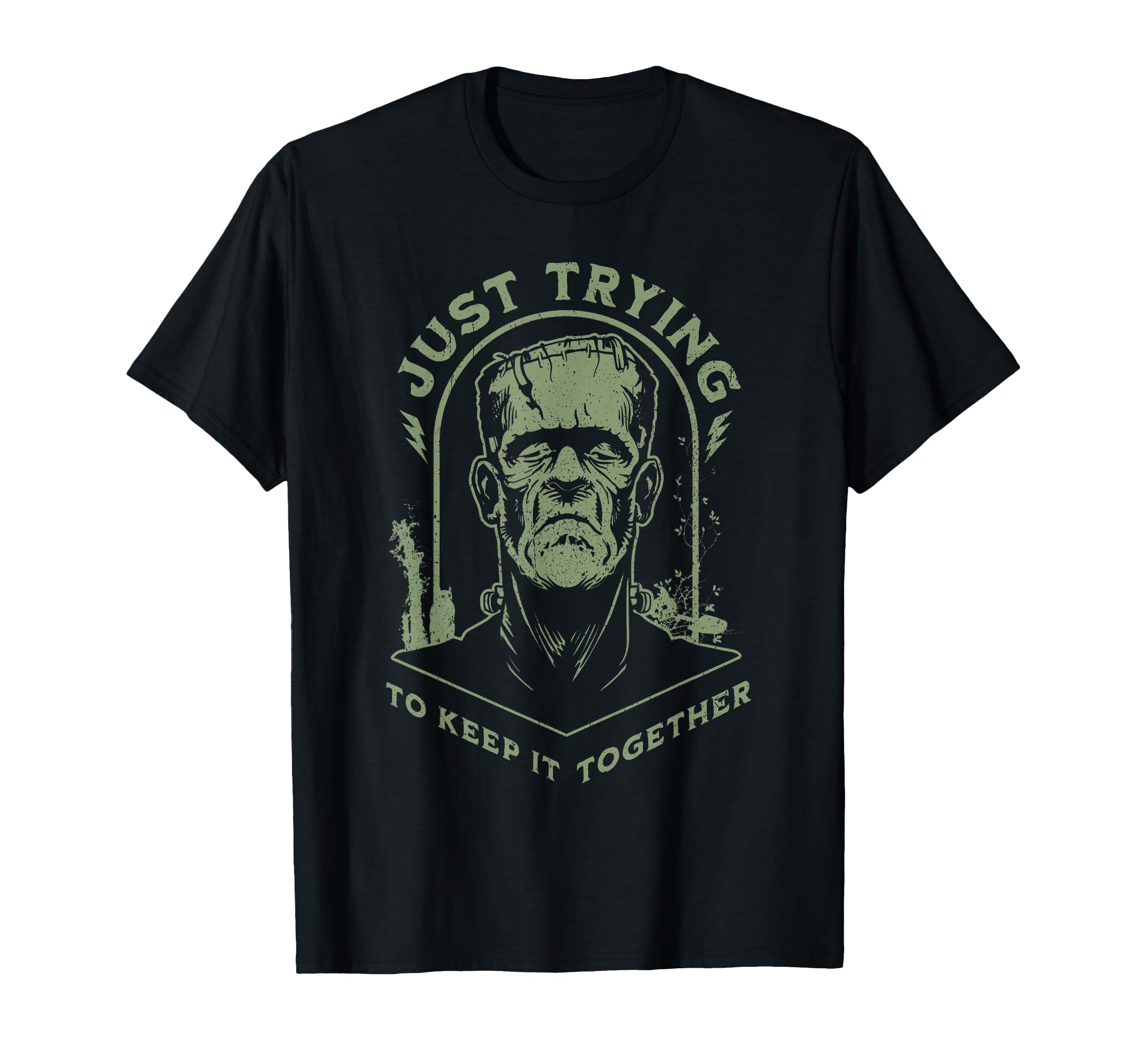 Photo 1 of  *GREY* Funny Frankenstein Monster Just Trying to Keep it Together T-Shirt Size Unknown