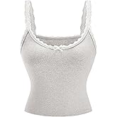 winkbay Women's Lace Trim Patchwork Cami Square Neck Tank Top Y2K Casual Going Out Basic Tops