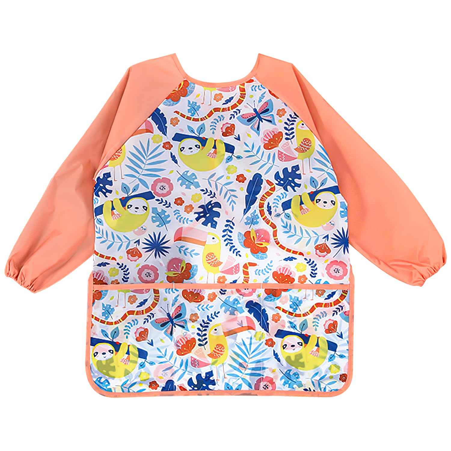 REEKNOKOL Kids Apron, Ages 3-8 Apron for Kids Waterproof Children's Aprons Long Sleeve Kids Painting Apron Kids Aprons for Painting with Pocket for Painting, Cooking, Eating, Arts & Crafts (Pink) — image 1