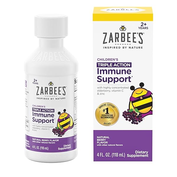 ZARBEE’S ELDERBERRY SYRUP FOR KIDS, DAILY IMMUNE SUPPORT WITH VITAMIN C & ZINC, CHILDRENS LIQUID SUPPLEMENT, NATURAL BERRY FLAVOR, 4 FL OZ