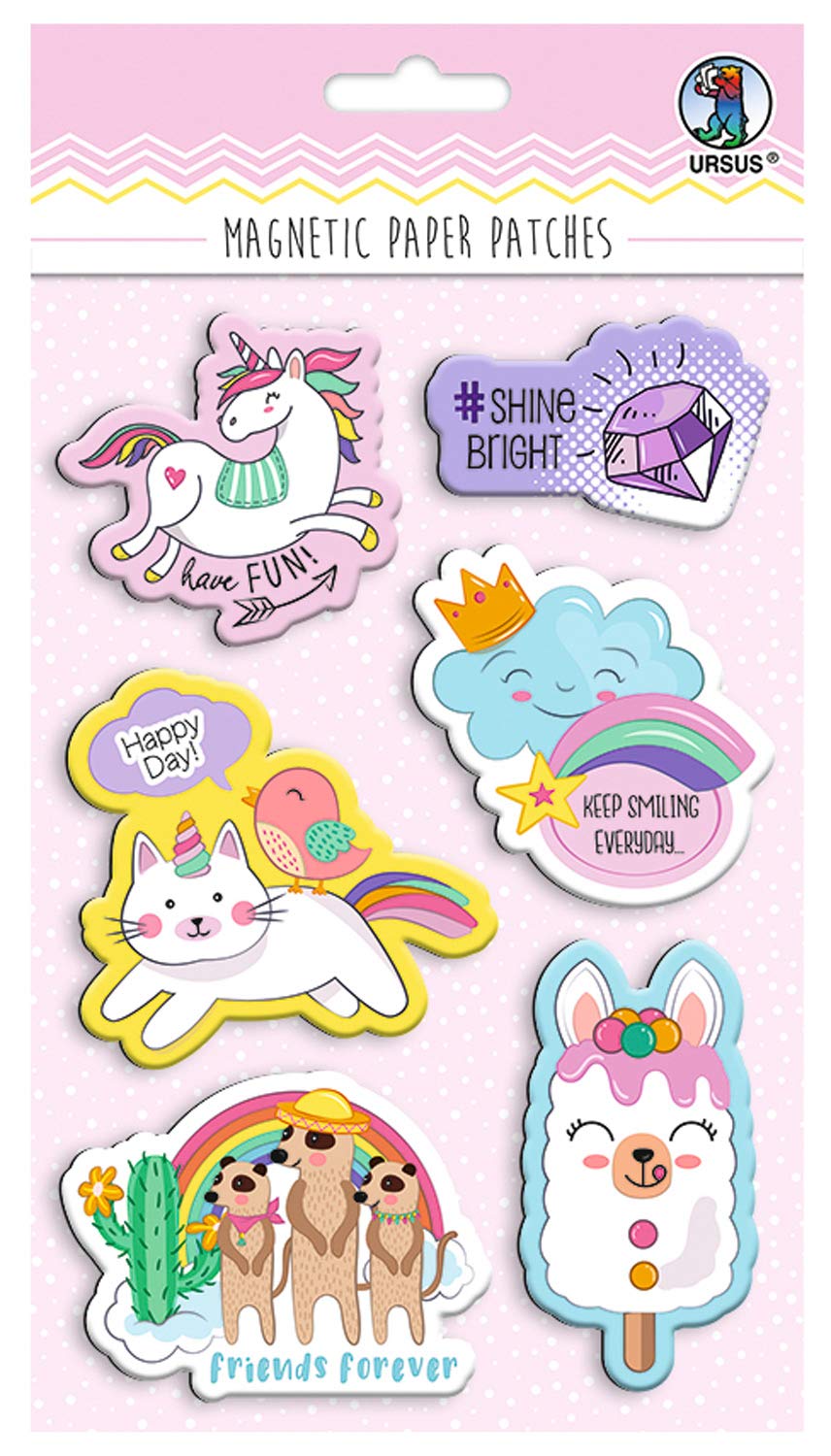 URSUS 43010003 Magnetic Paper Patches Magic for Marking, Decorating and Design, 6 Different Designs, Height 3.5-7.5 cm, Multi-Coloured