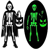 Bloremed Glow In The Dark Skull Bone Jumpsuit Skeleton Costume For Kids Toddler Unisex Halloween Party Dress Up