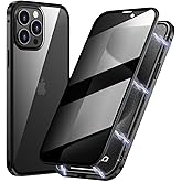 Magnetic Titanium for iPhone 15 Pro Max Privacy Case, Anti peep Magnetic Adsorption Double Sided Tempered Glass Full Body Case, Privacy Screen Protector Metal Frame Clear Back Phone Case for Men Women