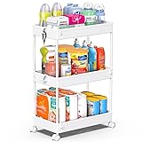 SPACEKEEPER Storage Rolling Cart, 3 Tier Laundry