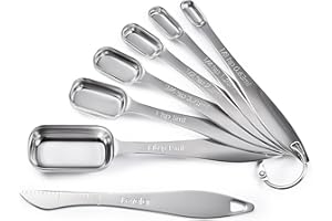 7-Piece Square Measuring Spoons with Leveler: Doosu 18/8 Stainless Steel Narrow Tablespoon Teaspoon Set for Measure Dry & Liq