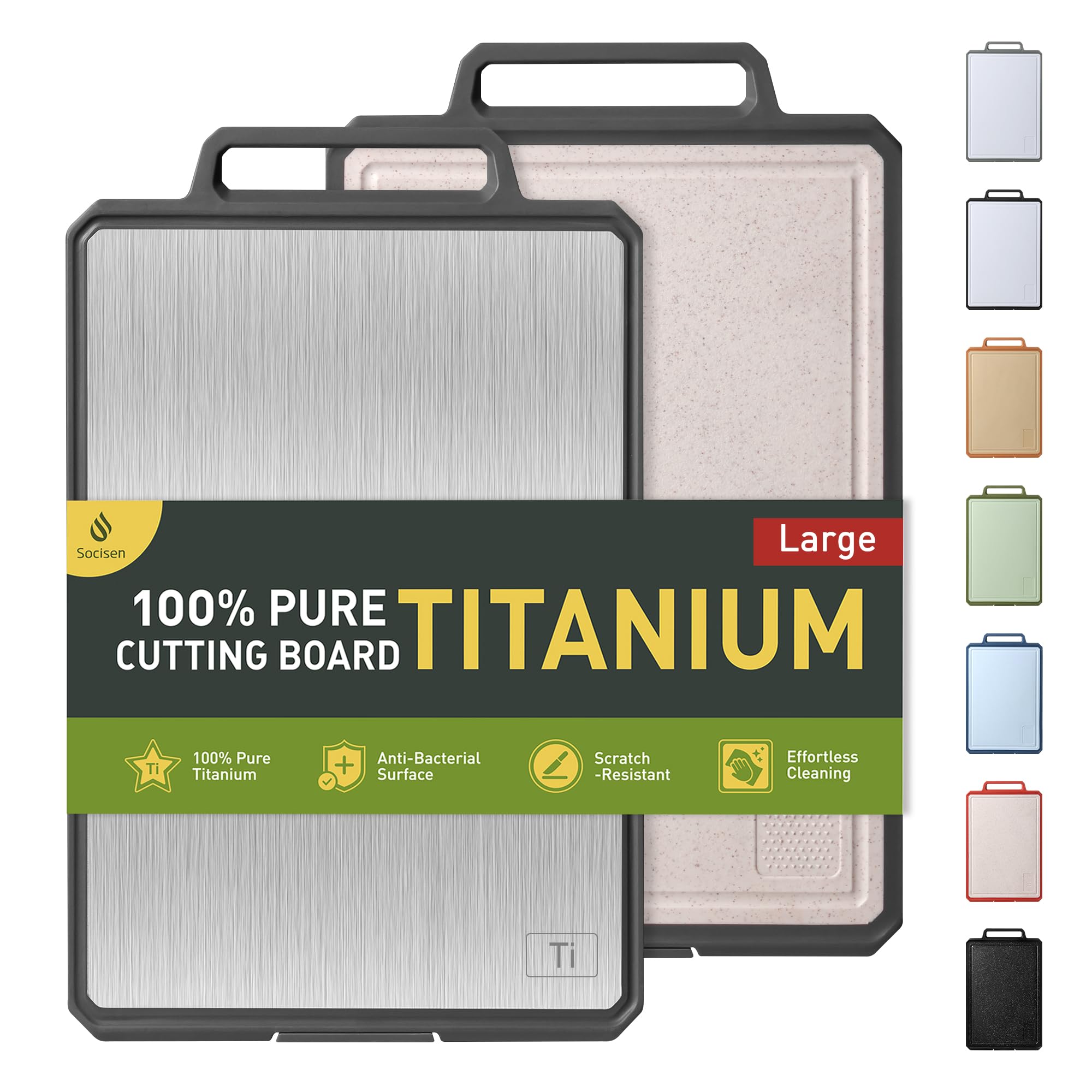 Photo 1 of Titanium Cutting Boards for Kitchen Chopping Board with Handle Large Big Small Kitchen Meat Butcher Block Double Sided Pure Titanium and Wheat Straw PP Not Wood Bamboo Plastic Teak Grey/Beige