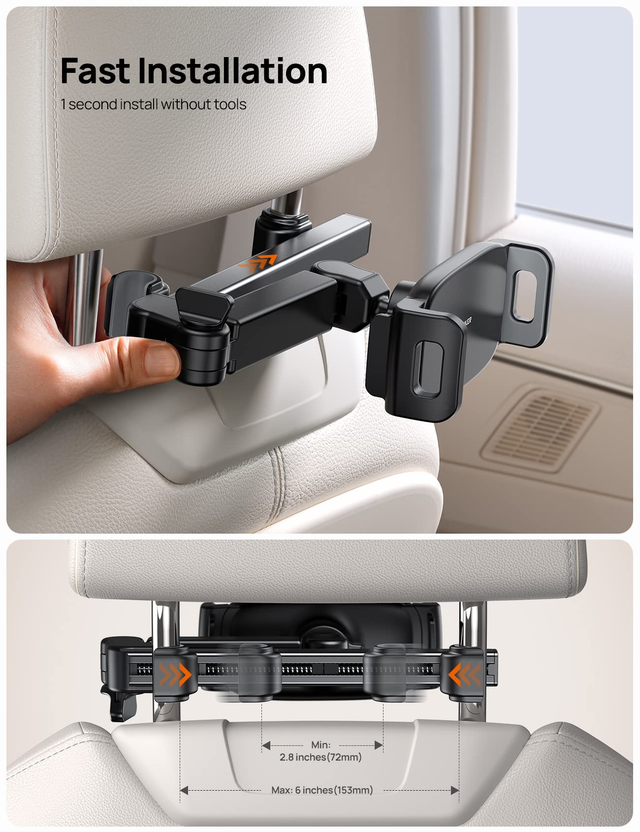 iPad Holder Car Headrest - [Stretchable Arm] 2025 Adjustable Tablet Mount for Car Backseat, Travel Road Trip Essentials for Kids, for iPad Pro, Air, Mini, Samsung Tab, 4.7-11” Device - Black