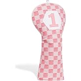 Pink Plaid Golf Driver Headcover for 460cc Golf Club Head Cover | Soft-Touch Fabric Golf Headcover With Number 1 Patch, Plush Lining and Double Elastic Bands, Golf Gift for Women
