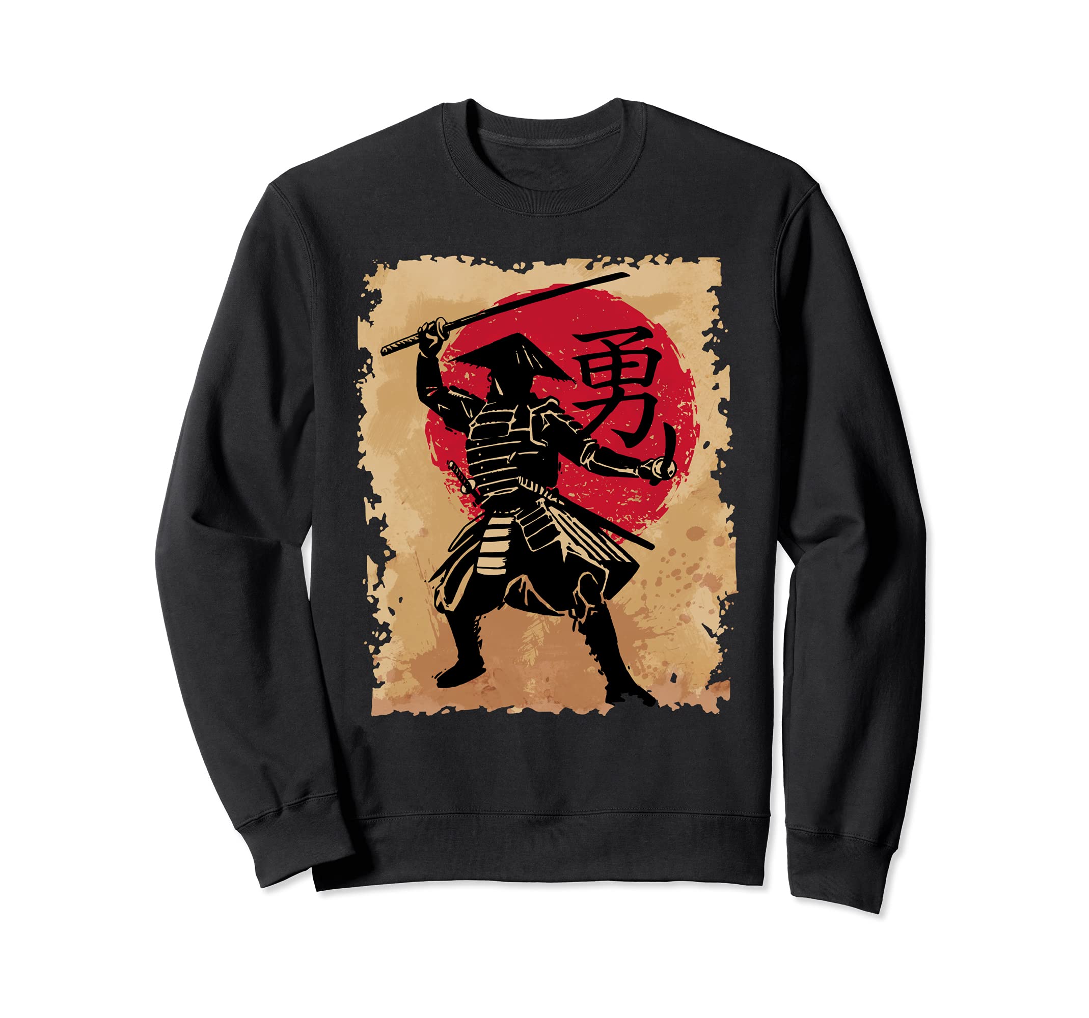 Japanese Samurai In Helmet Sun Japan Calligraphy Bushido Sweatshirt