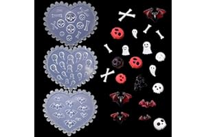 LIFOOST Halloween Silicone Nail Art Molds DIY Manicure Decoration 3D Skull Ghost Bat Design Craft Carving Mold for Halloween Nail Charms Accessories Making