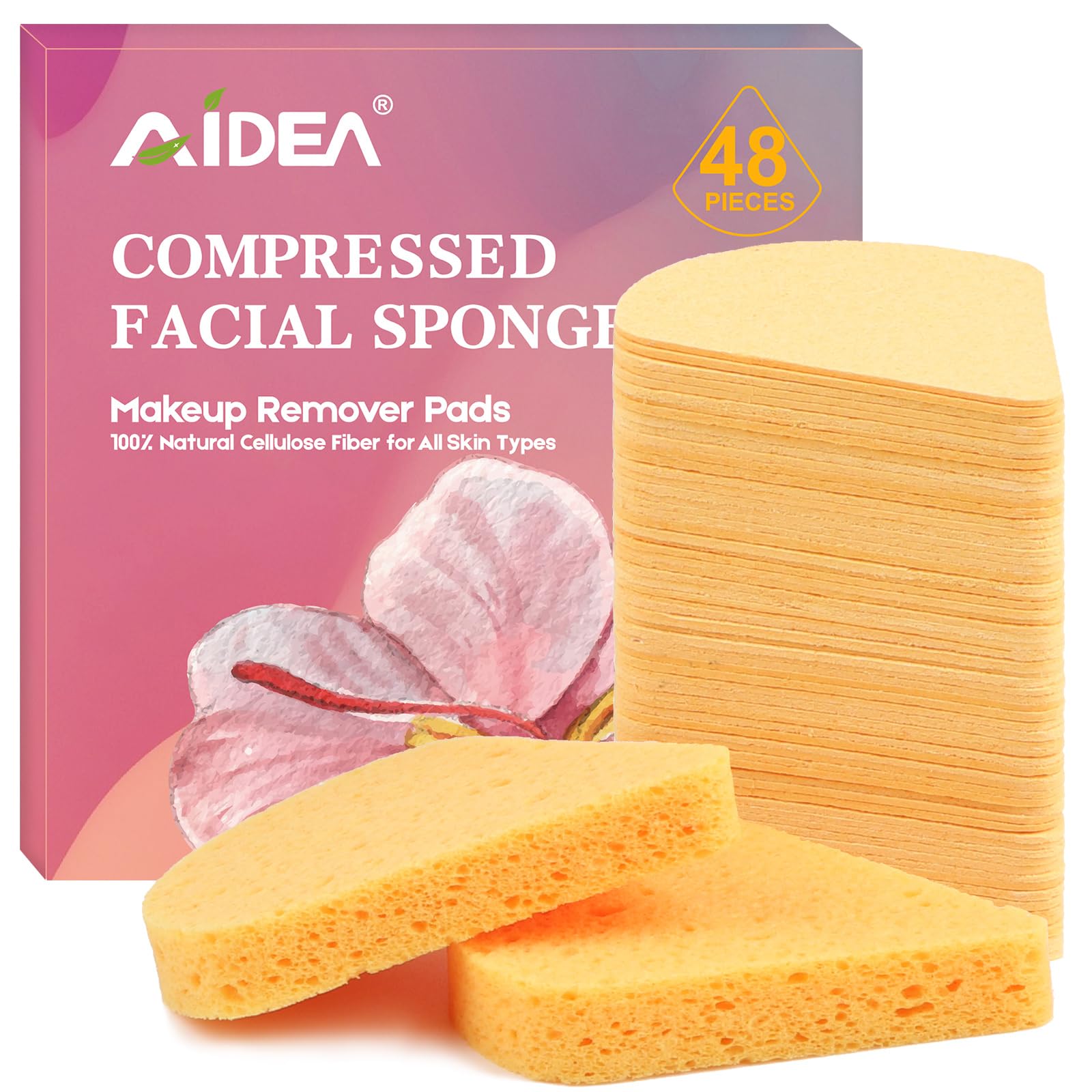 AIDEA Compressed Facial Sponges 48-Count, Disposable Face Sponges, Reusable Makeup Remover Pads, Natural Cellulose Cosmetic Sponges for Facial Cleansing, Exfoliating, Travel Essentials for Women