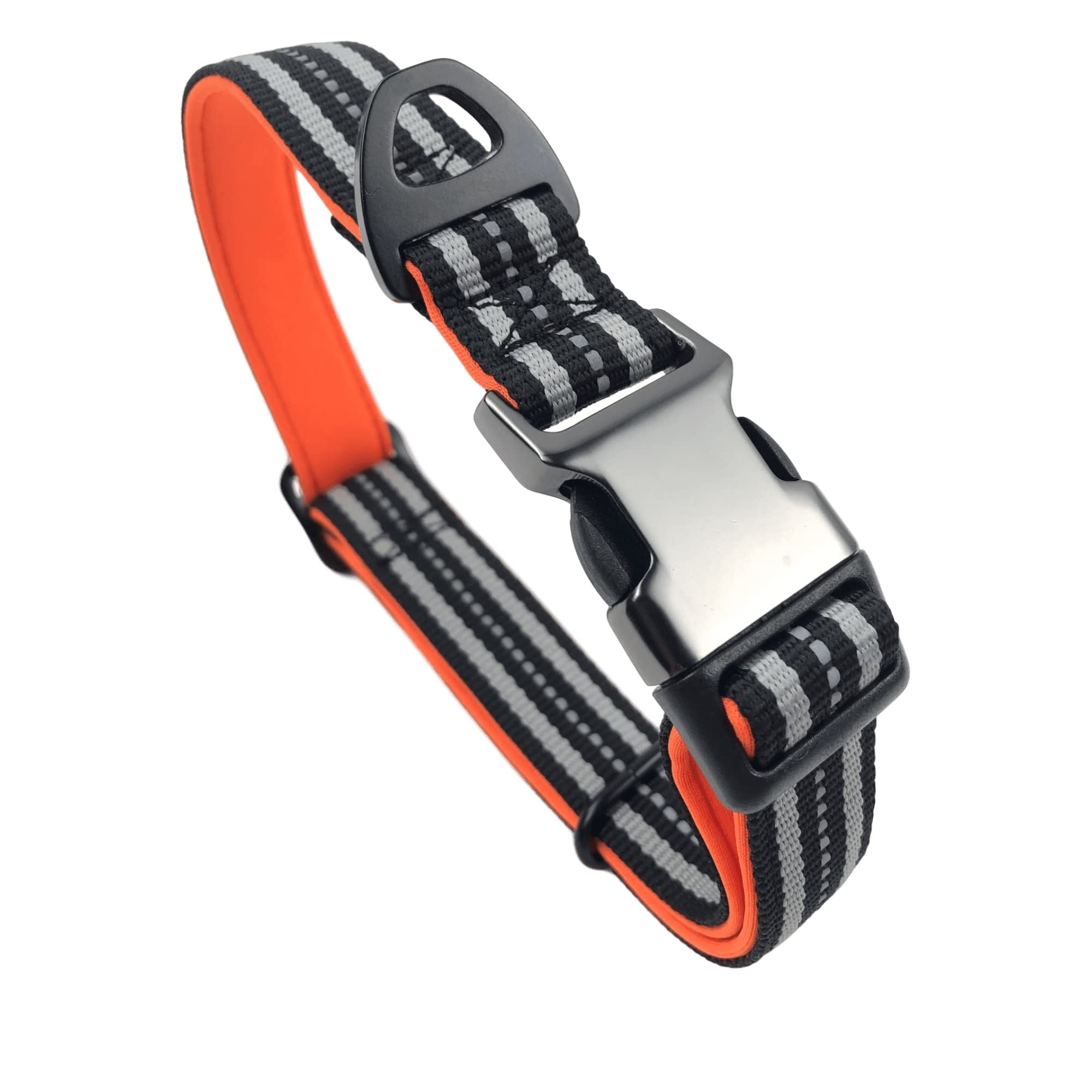 Strong Dog Collar Medium Dogs – Black Grey Reflective Adjustable Padded Dogs Collars - Aluminium V-ring Dog Safety